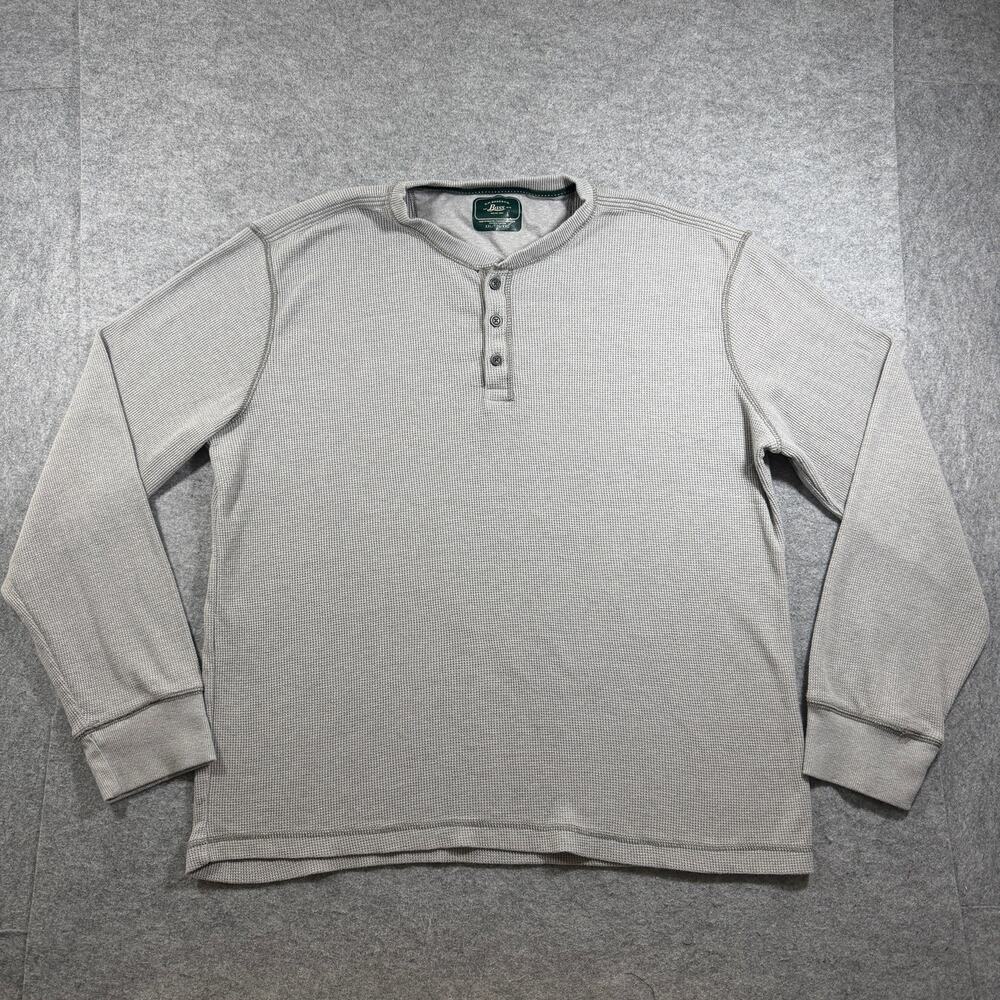 G.H. Bass & Co. Thermal Henley Top Mens XXL Gray Waffle Knit Long Sleeve Lounge